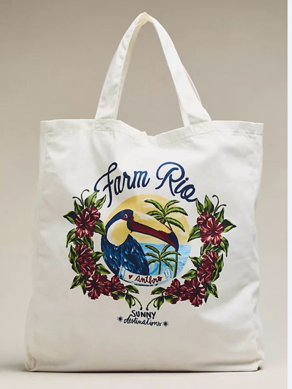 Farm Rio Sunny Destination White Tote Bag - New With Tags